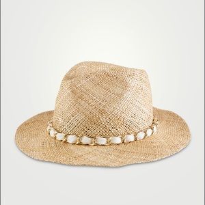 Straw Fedora Hat with Chain